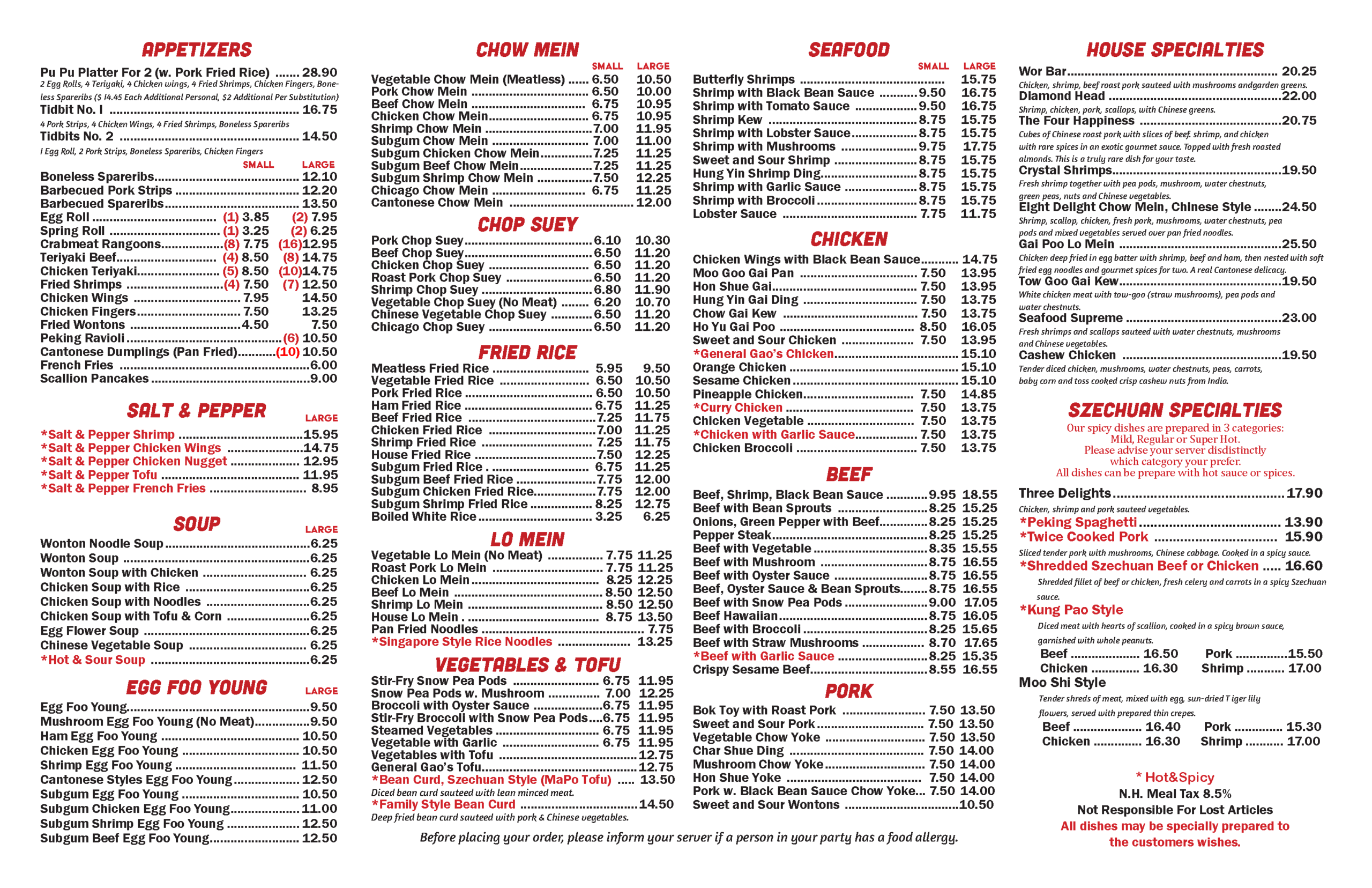 Heng Won Menu